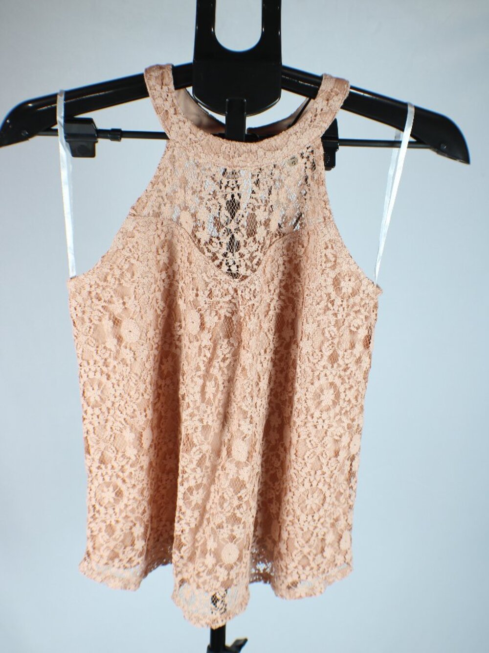 Monteau Los Angeles Womens Small Blush Pink Floral Lace Halter Top Blouse S